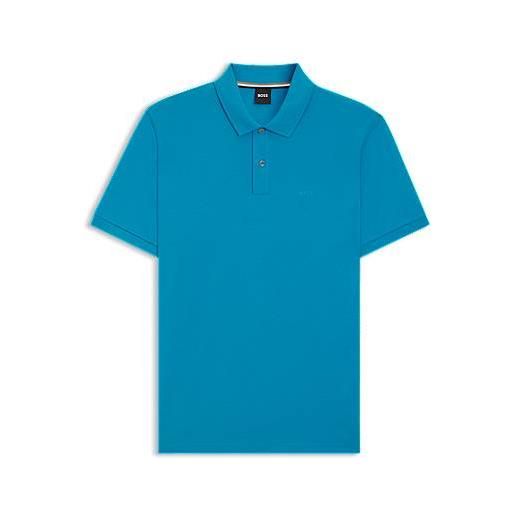 BOSS polo pallas in piqué di cotone con logo, blu