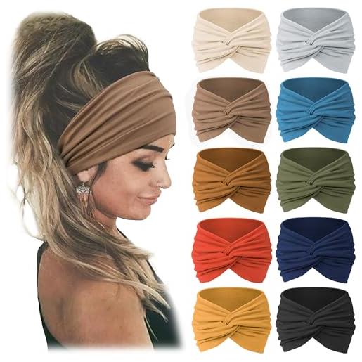 Jesries 10 fasce per capelli da donna africane larghe fasce per capelli extra turbante per signora grande allenamento sportivo elasticizzato antiscivolo grandi fasce per capelli