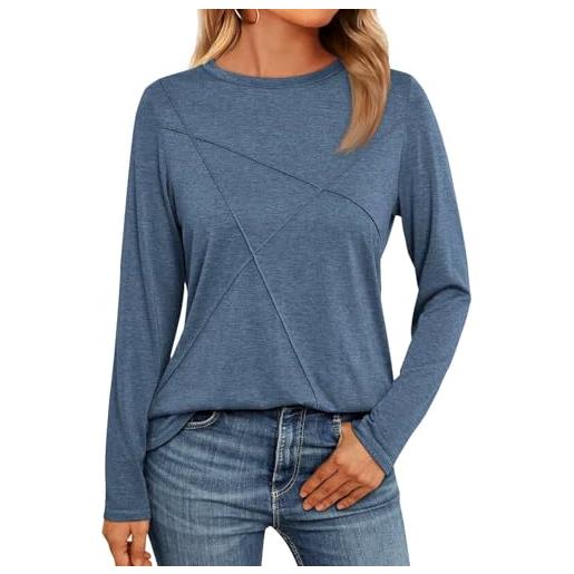 NAIOSS t-shirt maglietta a manica lunga da donna cotone primavera autunno camicia elegante camicetta lavoro casual top (blu grigio/xl)