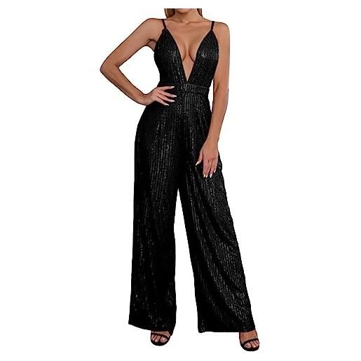 Generico tuta donna elegante cerimonia monopezzi e tutine da donna taglie forti vestito senza manica scollo a v completi vita alta lungo tute da donna eleganti curvy overall pagliaccetti sexy cocktail