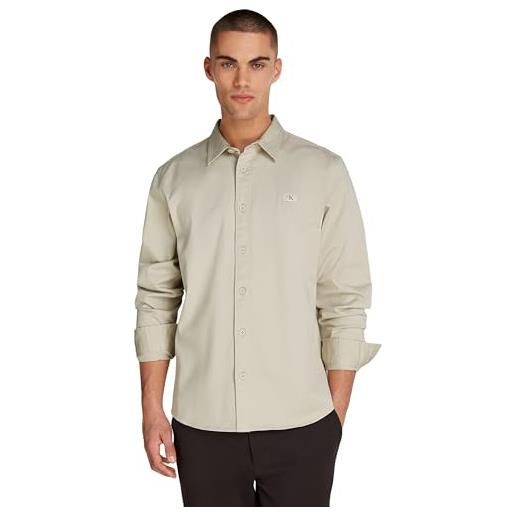 Calvin Klein uomo camicia woven label relaxed fit, beige (pelican), s