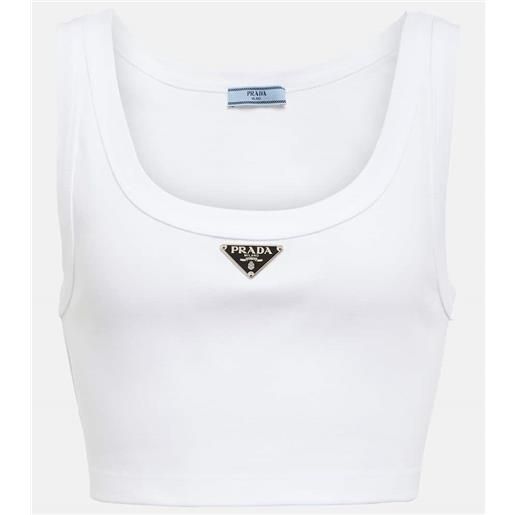 Prada top cropped in jersey di cotone con logo