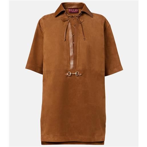 Gucci abito corto horsebit in suede con pelle