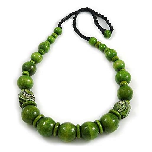 Collana Lunga In Corda Di Cotone Con Perline Di Legno Arancioni | 110 Cm | Senza Chiusura | Stile Bohemien