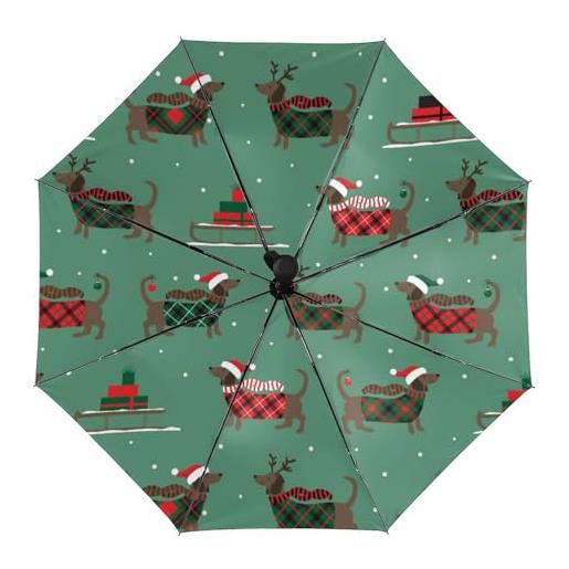 Qjjinxior ombrello automatico del punto nautico dell'ancora, ombrello automatico aperto 3 piega, cane bassotto di natale, taglia unica