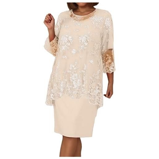 Vhersily donna vestiti elegante manica a 3/4 taglie grandi chiffon vestito cocktail da sera partito abiti al ginocchio party festa abito, abbigliamento primavera, sexy, curvy, da cerimonia