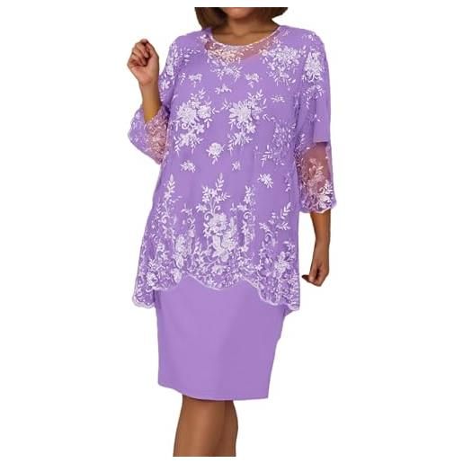 Vhersily donna vestiti elegante manica a 3/4 taglie grandi chiffon vestito cocktail da sera partito abiti al ginocchio party festa abito, abbigliamento primavera, sexy, curvy, da cerimonia