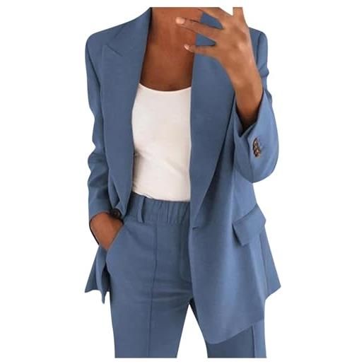KHIRVWL completo tailleur da donna, 2 pezzi, slim fit, giacca a bottone unico, con gonna o pantalone, da ufficio completo da donna con giacca e cardigan con risvolto e bottoni alla moda