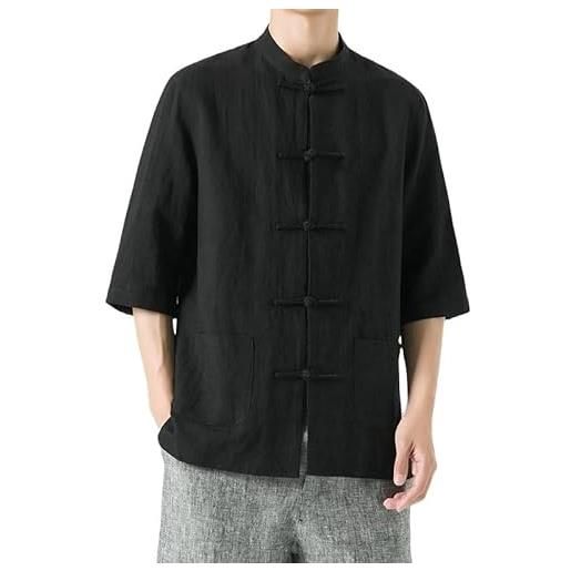 Camicia Tradizionale Cinese Tangzhuang - Uomo, Maniche Corte, Cotone, Perfetta Per Tai Chi E Estate