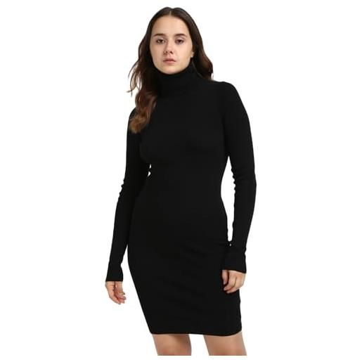 Calvin Klein donna abito in maglia woven label tight sweater dress con collo alto, nero (ck black), xxs