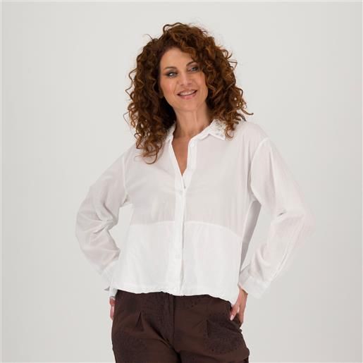 Enjoy camicia a manica lunga in cotone con perle al colletto