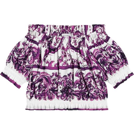 Dolce & Gabbana Kids blusa in cotone con stampa maioliche - viola