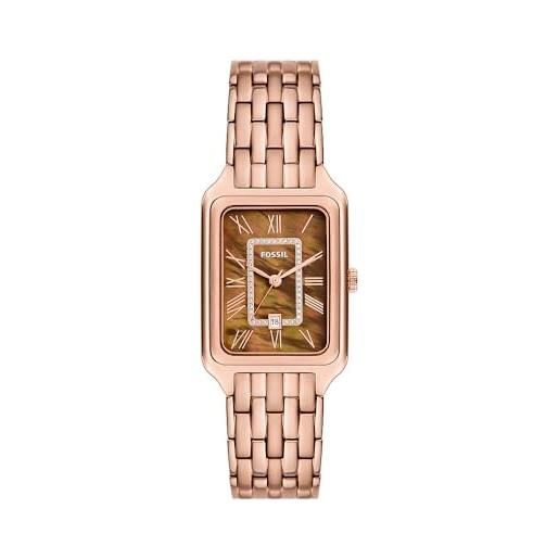 Fossil Raquel ES5470 – Orologio Donna In Acciaio Inox Con Cinturino Pelle Nera, Cassa Rettangolare Oro