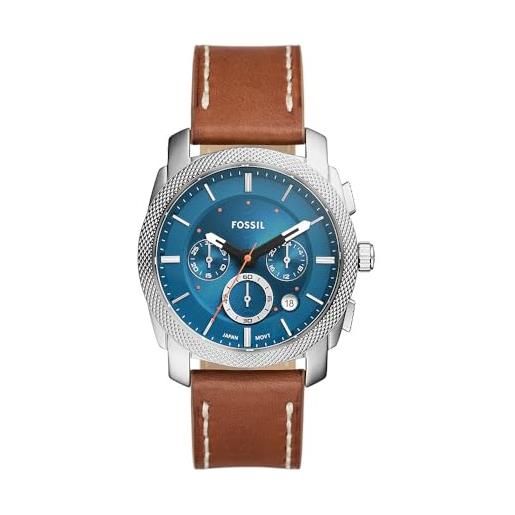Fossil orologio machine da uomo, movimento cronografo al quarzo da 42 mm con cinturino in acciaio inossidabile o in pelle, 42 mm, marrone e blu