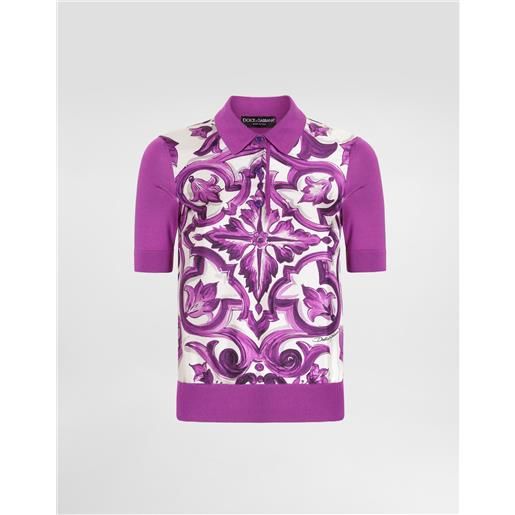 Dolce & Gabbana polo in seta stampa maiolica