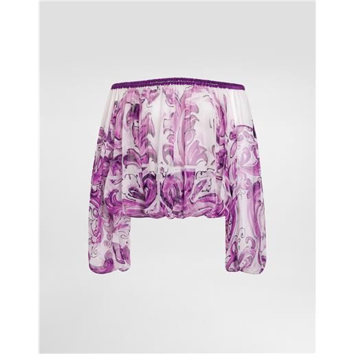 Dolce & Gabbana top in chiffon stampa maiolica