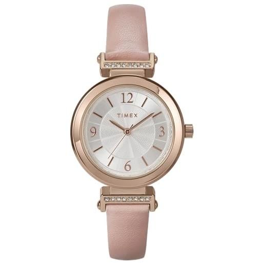 Timex TW2U97600 Orologio Donna – Cinturino Pelle Blu Lucertola, Cassa Oro Rosa 34 Mm, Quadrante Indaco