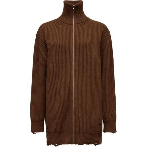 MM6 Maison Margiela cardigan a coste con zip - marrone