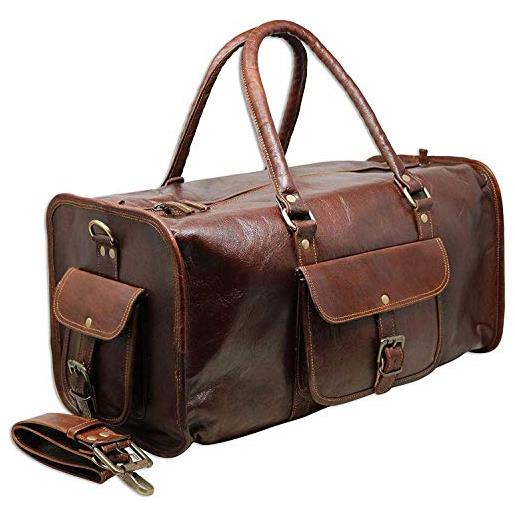 HG-LTHR jaald 50 cm borsone bagaglio tracolla da viaggio campeggio sportiva fitness sport carry on palestra a mano in vera pelle da uomo donna regalo vintage valigia borsa leather duffel travel luggage bag