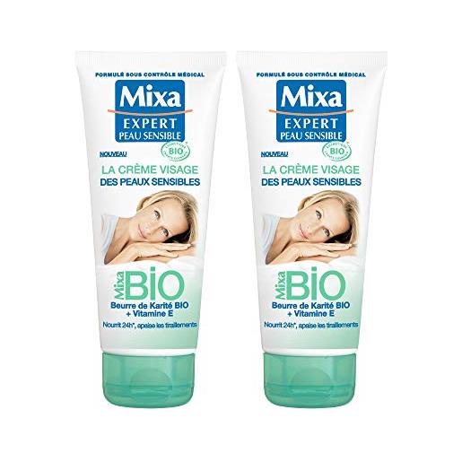 Mixa bio - la crema viso delle pelli sensibili, 100 ml, lotto di 2