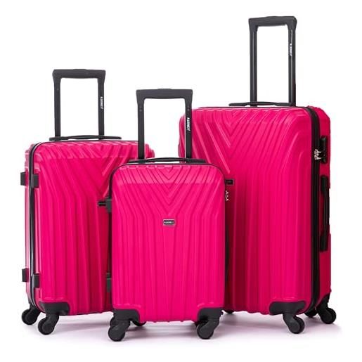 R.Leone valigia da 1 fino a set 4 trolley rigido grande, medio, bagaglio a mano e bagaglio easy. Jet 4 ruote in abs 9001 (fucsia, set 3 pezzi s m l)