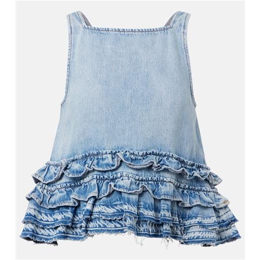 Ganni top in denim con volant