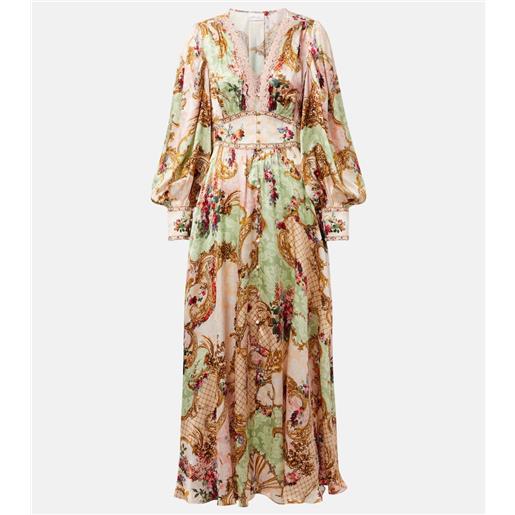 Camilla abito lungo in seta con stampa