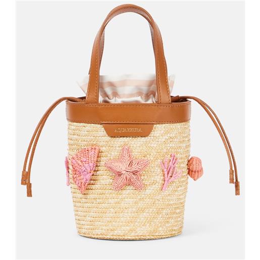 Aquazzura secchiello marea small in rafia con applicazioni