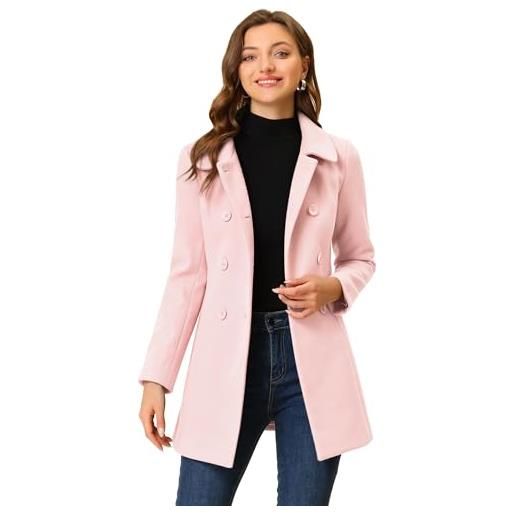 Allegra K Cappotto Donna Doppiopetto Invernale | Nero Taglia L | Trench Lungo Con Colletto Peter Pan | Tasche E Fodera