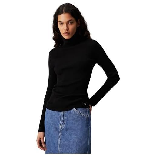 Calvin Klein donna pullover woven roll neck sweater con collo alto, nero (ck black), l