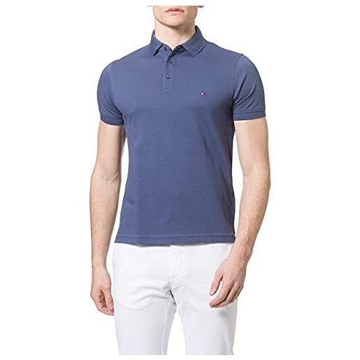 Tommy Hilfiger uomo maglietta polo maniche corte 1985 slim fit, blu (breezy blue), l