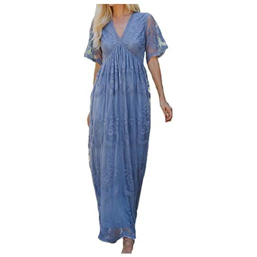 YAOTT vestito da prémaman donne incinte abito per foto in gravidanza vestito da sera cerimonia scollo a v manica corta abito allattamento in pizzo elegante casual, giallo, m