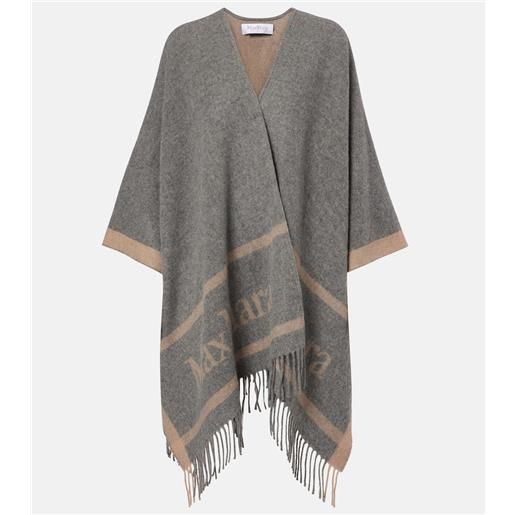 Max Mara mantella hilde in jacquard di lana con frange