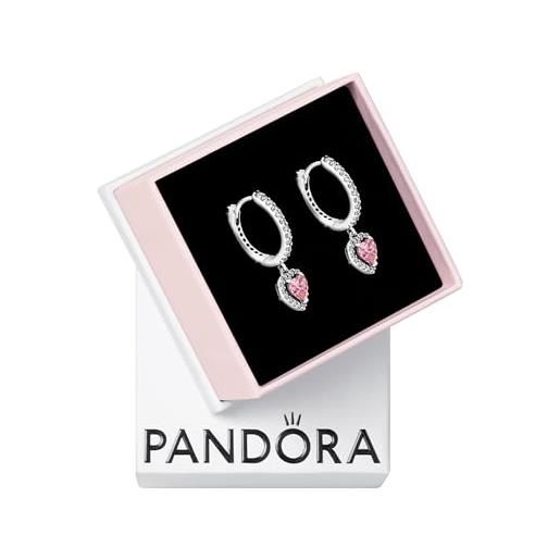 PANDORA timeless orecchini a cerchio con cuore e cerchio brillante in argento sterling con eleganti zirconi cubici rosa e trasparenti, cerchi