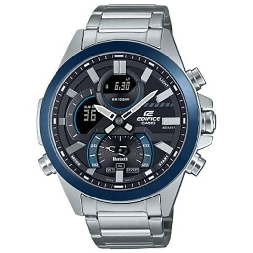 Casio orologio analogico da uomo al quarzo con cinturino in acciaio inossidabile ecb-30db-1aef, argento, bracciale