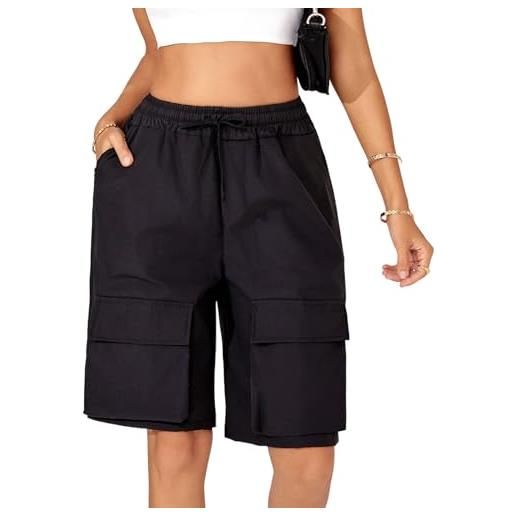 Xinor pantaloncini cargo donna estivi bermuda shorts con tasche pantaloni corti lunghezza ginocchio larghi vita alta comodi