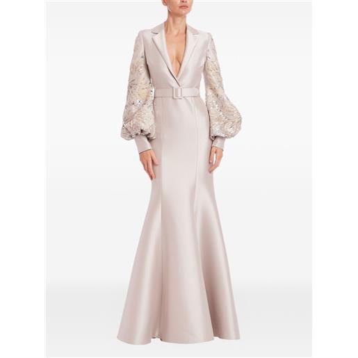 Badgley Mischka abito con maniche a palloncino e cintura - toni neutri