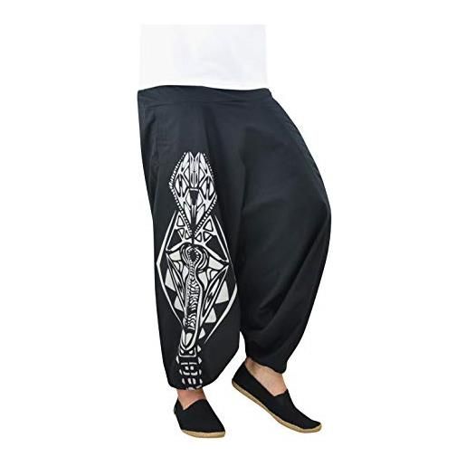 virblatt - pantaloni harem donna in cotone | cavallo basso, larghi estivi, turca leggeri etnici hippie - nirvana nero s-m