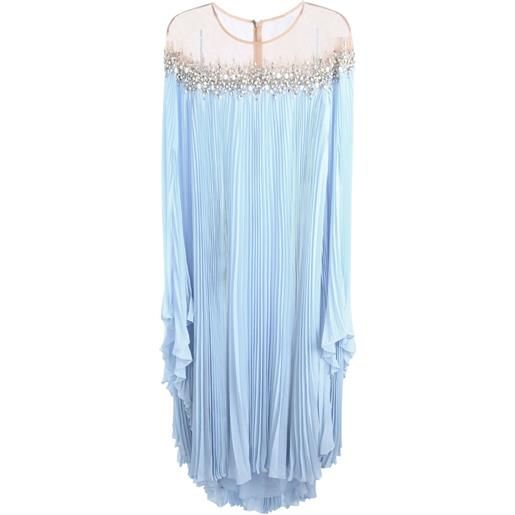 Badgley Mischka abito da sera plissettato con spalle scoperte - blu