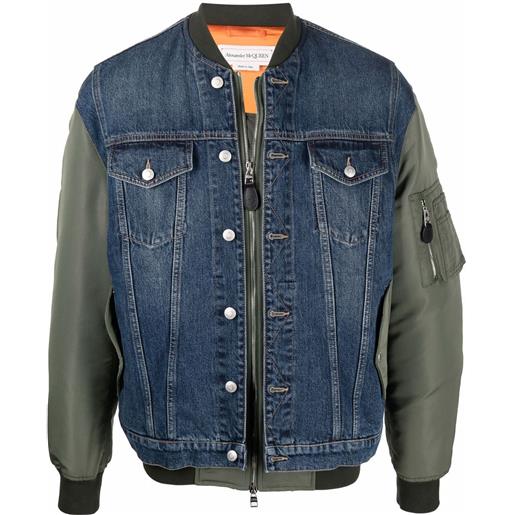Alexander McQueen bomber con inserto denim - blu