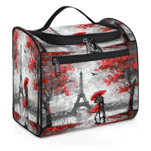 Mexpekil beauty case da viaggio da appendere con 11 scomparti, red lovers under paris torre eiffel impermeabile, organizer da viaggio per accessori shampoo contenitore full-size toiletri, red lovers