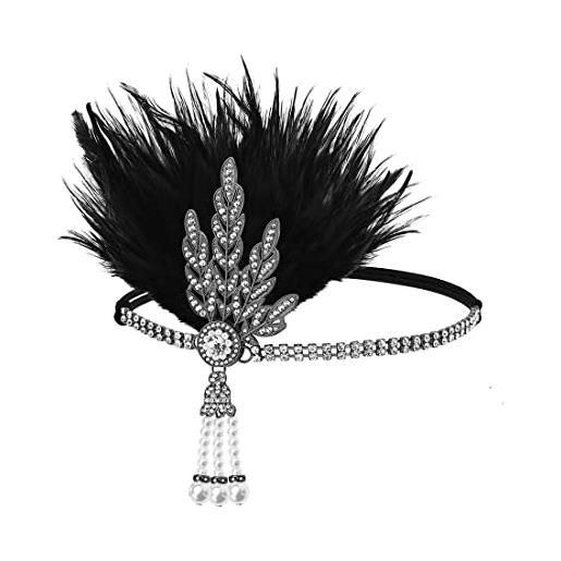 JUSTUSNX gatsby - fascia per capelli con piume di cristallo, anni '20, con perle e strass, per feste per donne e ragazze (c)