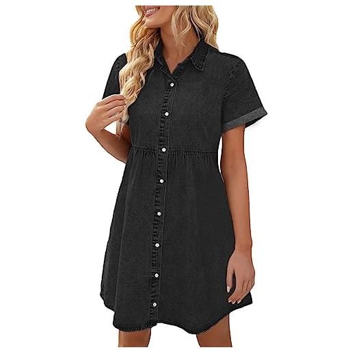 Generico abito in jeans da donna a maniche corte, abiti estivi da donna, abito in jeans da donna midi, abito elegante, con tasche, abito midi con bottoni, scollo a v