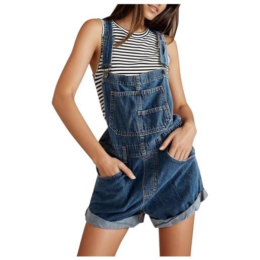 Generisch 2025 - salopette da donna in denim casual, elastico, regolabile, jeans, pantaloni corti, tuta da donna 48, blu, m