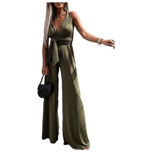 nicticsi senza maniche vita alta long pantaloni schiena nuda fionda tuta intera aderente da donna elegante tinta unita gamba larga larghi playsuit tuta cerimonia cocktail overall i-blu xs