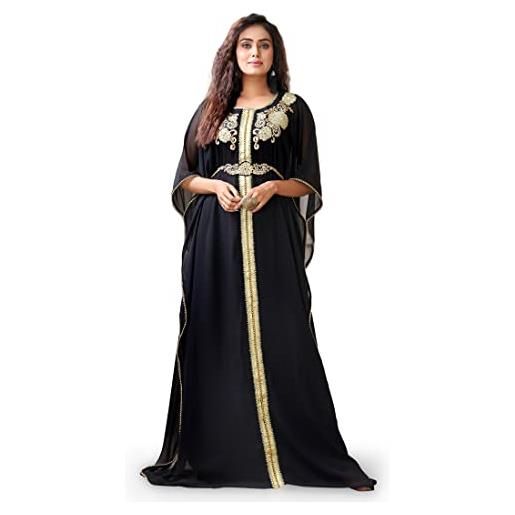 RobeDesert colore nero ricamo partito usura israeliano caftan dubai plus size kaftani takchita kaftan, nero, l