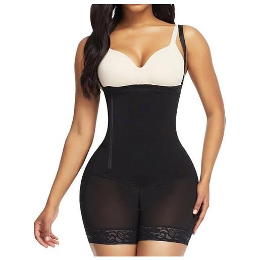GainKee fajas colombianas shapewear - body modellante da donna, a compressione, per sollevamento glutei, nero, x-large