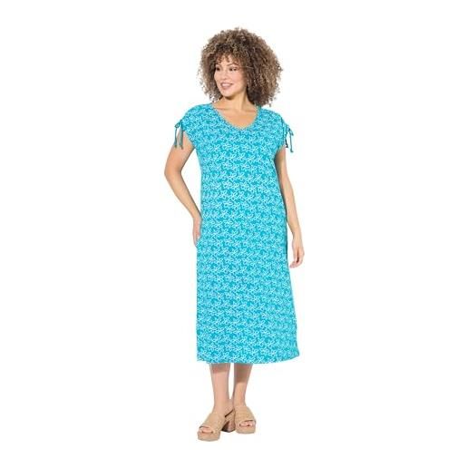 Ulla Popken abito midi dal taglio svasato e smanicato con fiori e scollo a v blu turchese 42+ 840041755-42+