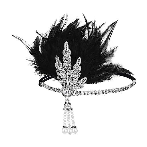 JUSTUSNX gatsby - fascia per capelli con piume di cristallo, anni '20, con perle e strass, per donne e ragazze (e)