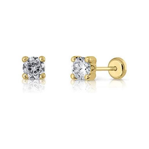 Orecchini Donna In Oro 9kt (375/000) Certificato | Zirconi E Chiusura Di Sicurezza A Pressione | Ipoallergenici In Astuccio Con Certificato Di Qualità - 2